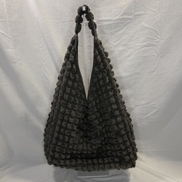 Quilted Slouchy Oversize Tote Bag, Gray, EUC - Picture 2 of 8